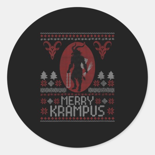 Womens Merry Krampus Horror Creepy Evil Funny Ugly ラウンドシール (正面)