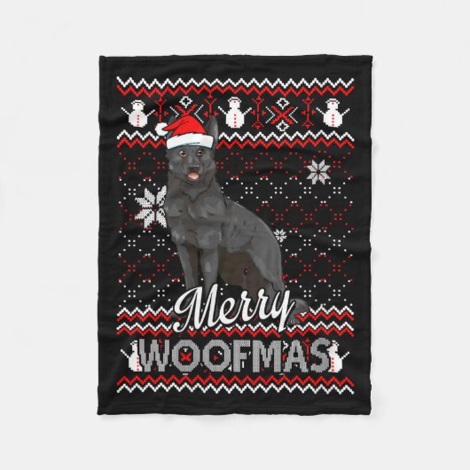 Womens Merry Woofmas Black German Shepherd Dog San フリースブランケット (正面)