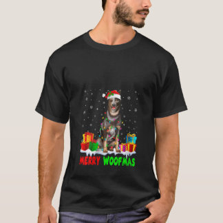 Womens Merry Woofmas Xmas Lights Cute Australian C Tシャツ