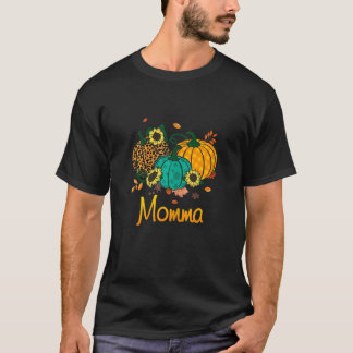 Womens Momma Leopard Pumpkin Family Matching Thank Tシャツ