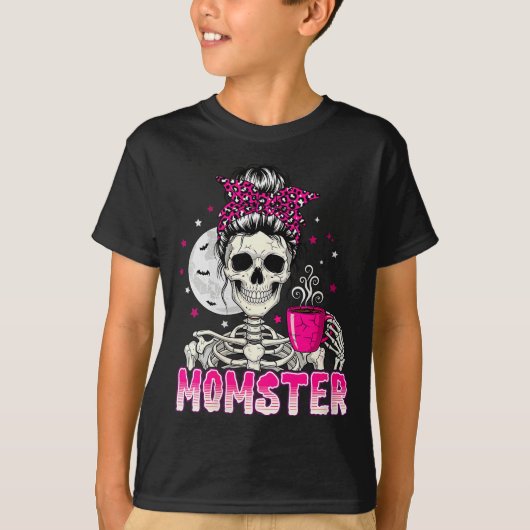 Womens Momster Skull Mom Coffee Lover Halloween Me Tシャツ (正面)