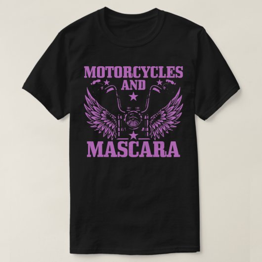 Womens Motorcycles And Mascara Biker Girl Funny Vi Tシャツ (デザイン正面)