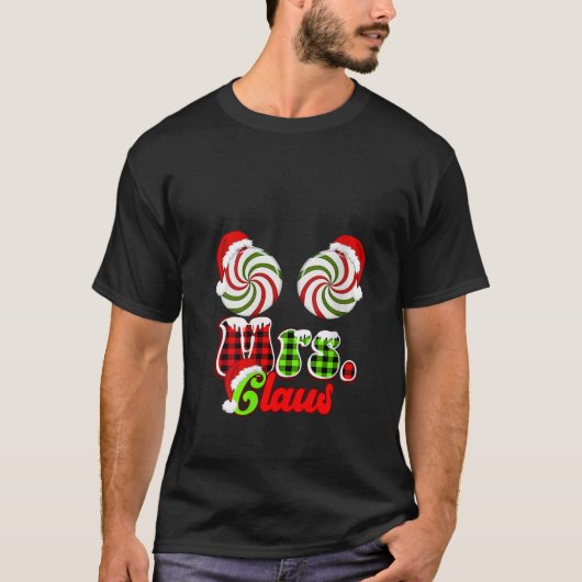 Womens Mrs Claus Couples Cute Peppermint Candy Can Tシャツ (正面)
