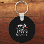 Womens Music Is My Happy Place Motivational Life Q キーホルダー (正面)