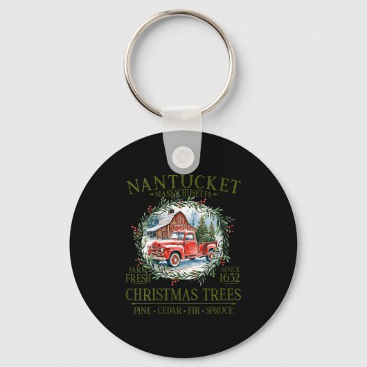 Womens Nantucket Ma Farm Fresh Christmas Trees Gre キーホルダー (正面)