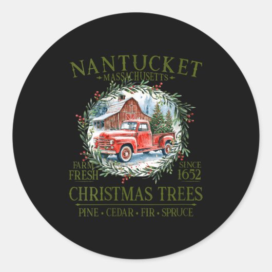 Womens Nantucket Ma Farm Fresh Christmas Trees Gre ラウンドシール (正面)