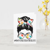Womens Nn Daycare Teacher Life Messy Bun Mom Woman カード (黄色い花)