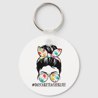 Womens Nn Daycare Teacher Life Messy Bun Mom Woman キーホルダー