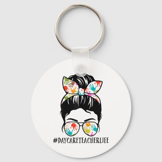 Womens Nn Daycare Teacher Life Messy Bun Mom Woman キーホルダー (正面)