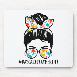 Womens Nn Daycare Teacher Life Messy Bun Mom Woman マウスパッド
