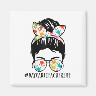 Womens Nn Daycare Teacher Life Messy Bun Mom Woman マグネット