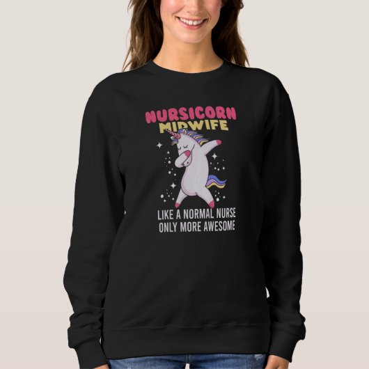 Womens Nursicorn Midwife Dabbing Unicorn Midwife スウェットシャツ (正面)