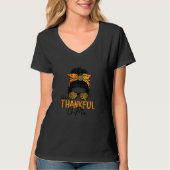 Womens One Thankful G Ma Leopard Messy Bun Thanksg Tシャツ (正面)