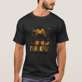 Womens One Thankful Maw Maw Leopard Messy Bun Than Tシャツ (正面)