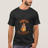 Womens Orange Black Striped Pumpkin Gnome Hallowee Tシャツ (正面)