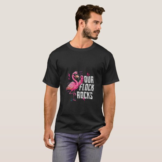 Womens Our Flock Rocks Pink Flamingo Matching Fami Tシャツ (正面フル)