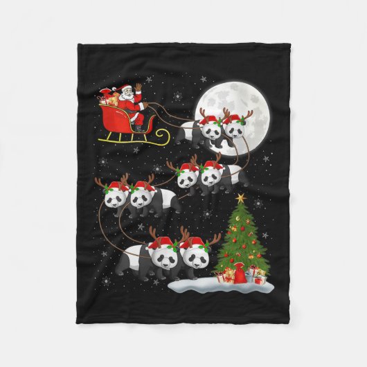 Womens Panda Santa Sleigh Flying Funny Magical Chr フリースブランケット (正面)