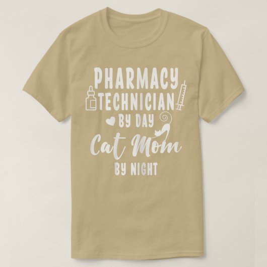 Womens Pharmacy Technician By Day Cat Mom By Night Tシャツ (デザイン正面)