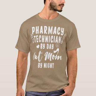 Womens Pharmacy Technician By Day Cat Mom By Night Tシャツ