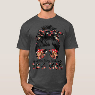 Womens Pit bull Dog Mom Messy Bun Hair Glasses Pre Tシャツ