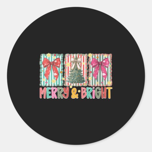 Womens Preppy Coquette Bow Christmas Tree Merry An ラウンドシール (正面)