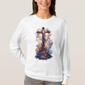 Women's Pretty Christian Cross Long Sleeve Tee Tシャツ (正面)