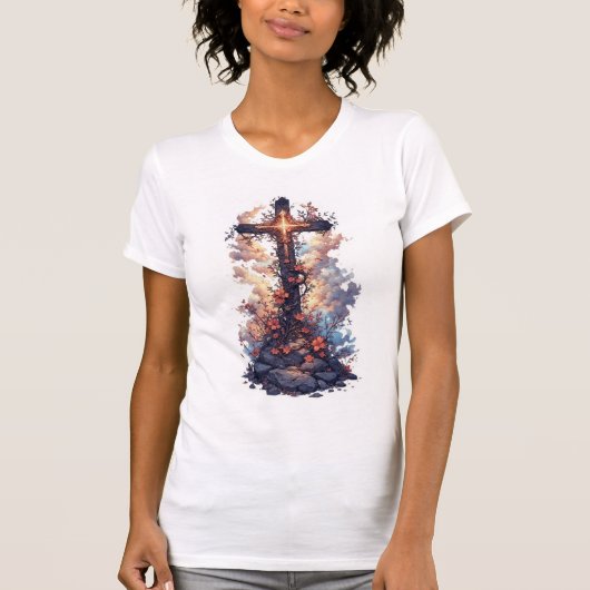 Women's Pretty Christian Cross Tee Shirt Tシャツ (正面)