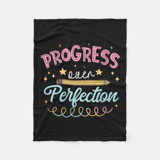 Womens Progress Over Perfection Motivational Teach フリースブランケット (正面)
