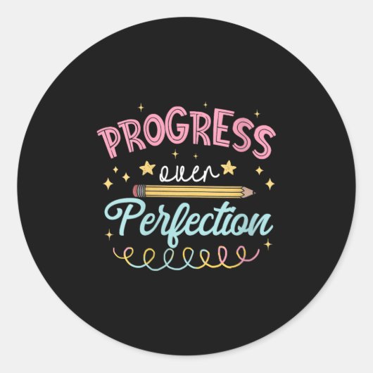 Womens Progress Over Perfection Motivational Teach ラウンドシール (正面)