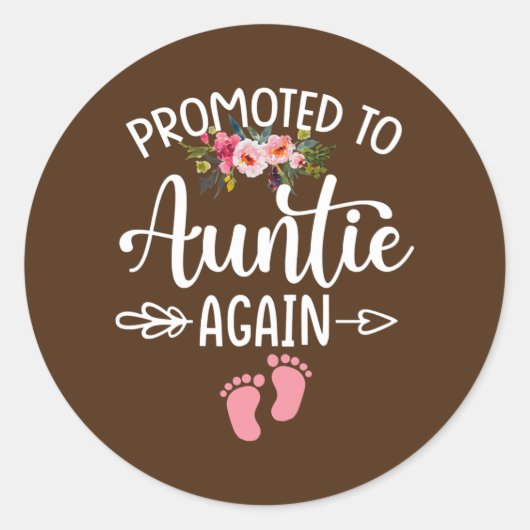 Womens Promoted to Auntie Again Flower New Auntie ラウンドシール (正面)