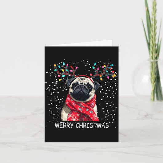 Womens Pug Dog Xmas Santa Hat F Christma Long Slee カード (正面)