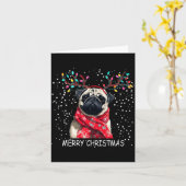 Womens Pug Dog Xmas Santa Hat F Christma Long Slee カード (黄色い花)