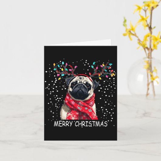 Womens Pug Dog Xmas Santa Hat F Christma Long Slee カード (黄色い花)