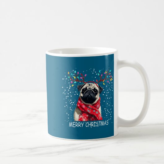 Womens Pug Dog Xmas Santa Hat F Christma Long Slee コーヒーマグカップ (右)