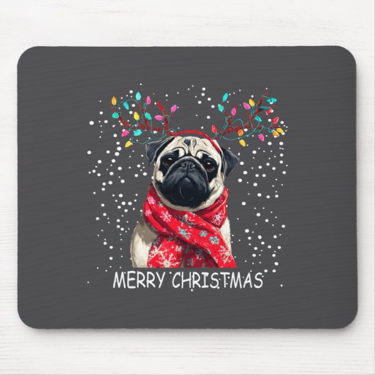 Womens Pug Dog Xmas Santa Hat F Christma Long Slee マウスパッド (正面)
