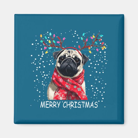 Womens Pug Dog Xmas Santa Hat F Christma Long Slee マグネット (正面)