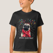 Womens Pug Dog Xmas Santa Hat F Christma Long Slee Tシャツ (正面)