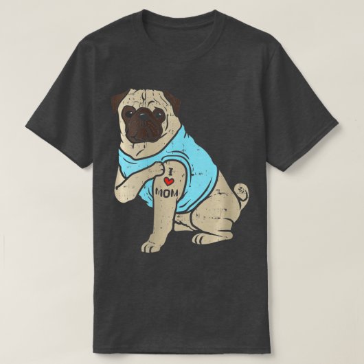 Womens Pug I Love Mom Cute Animal Pet Dog Lover Ow Tシャツ (デザイン正面)