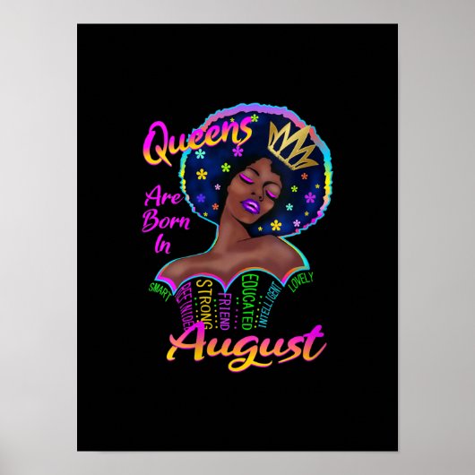 Womens Queens Are Born In August Birthday Black ポスター (正面)