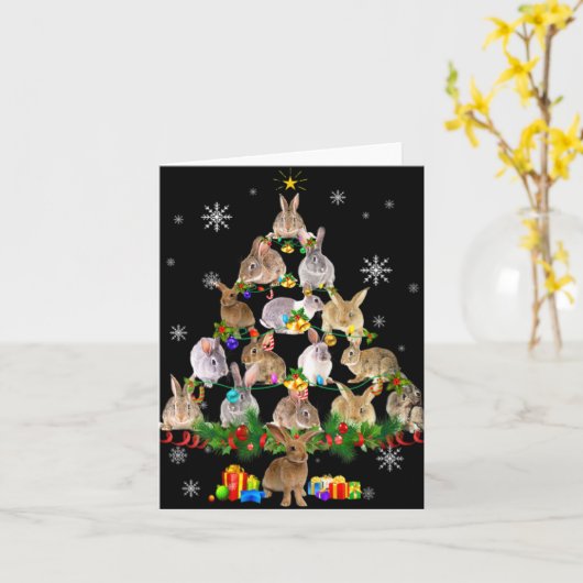 Womens Rabbit Christmas Tree Snow Funny Rabbit Xma カード (黄色い花)