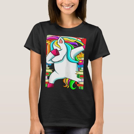 Womens Reading Teacher Dabbing Unicorn Elementary  Tシャツ (正面)