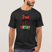 Womens Red Plaid One Merry Coder Messy Bun Christm Tシャツ (正面)
