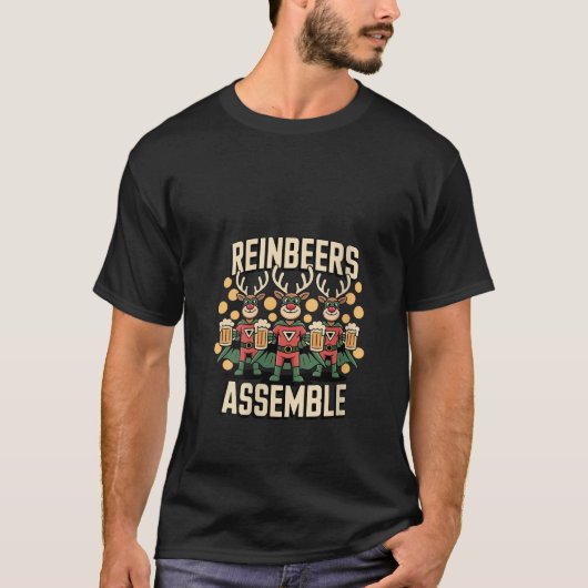 Womens Reinbeers Assemble Funny Drinking Reindeer  Tシャツ (正面)