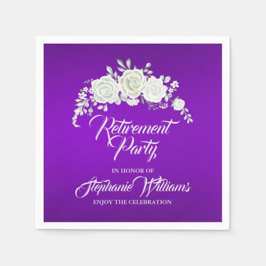 Women's Retirement Party Vintage White Rose  スタンダードカクテルナプキン (正面)