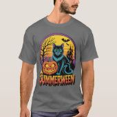 Womens Retro Black Cat Spooky Cute Art Summerween  Tシャツ (正面)