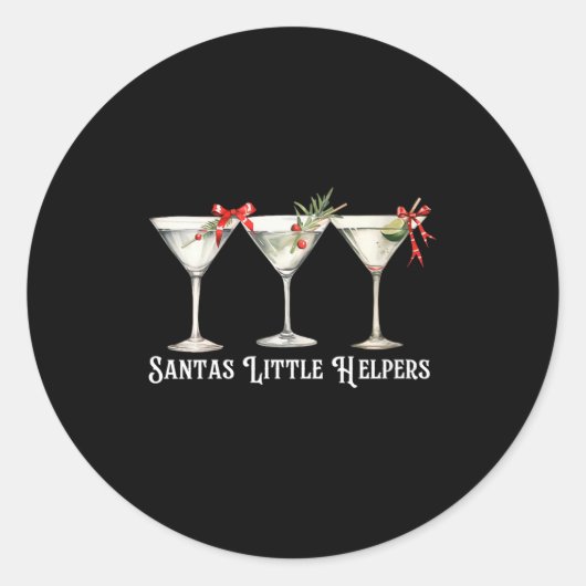 Womens Retro Funny Santa's Little Helper Martini M ラウンドシール (正面)