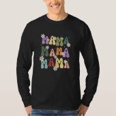 Womens Retro Mama Graphic Hippie Style With Flower Tシャツ (正面)