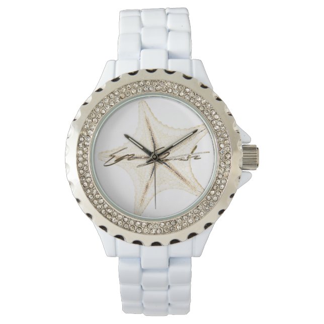  Women's Rhinestone White Enamel Watch 腕時計 (正面)