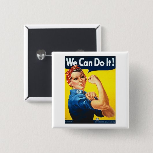 Women's Rosy the Riveter T Shirt – 私たちはそれを行うことができる 缶バッジ (正面&裏面)