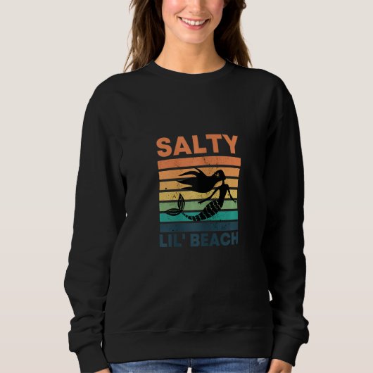 Womens Salty Lil' Beach Retro Little Mermaid スウェットシャツ (正面)